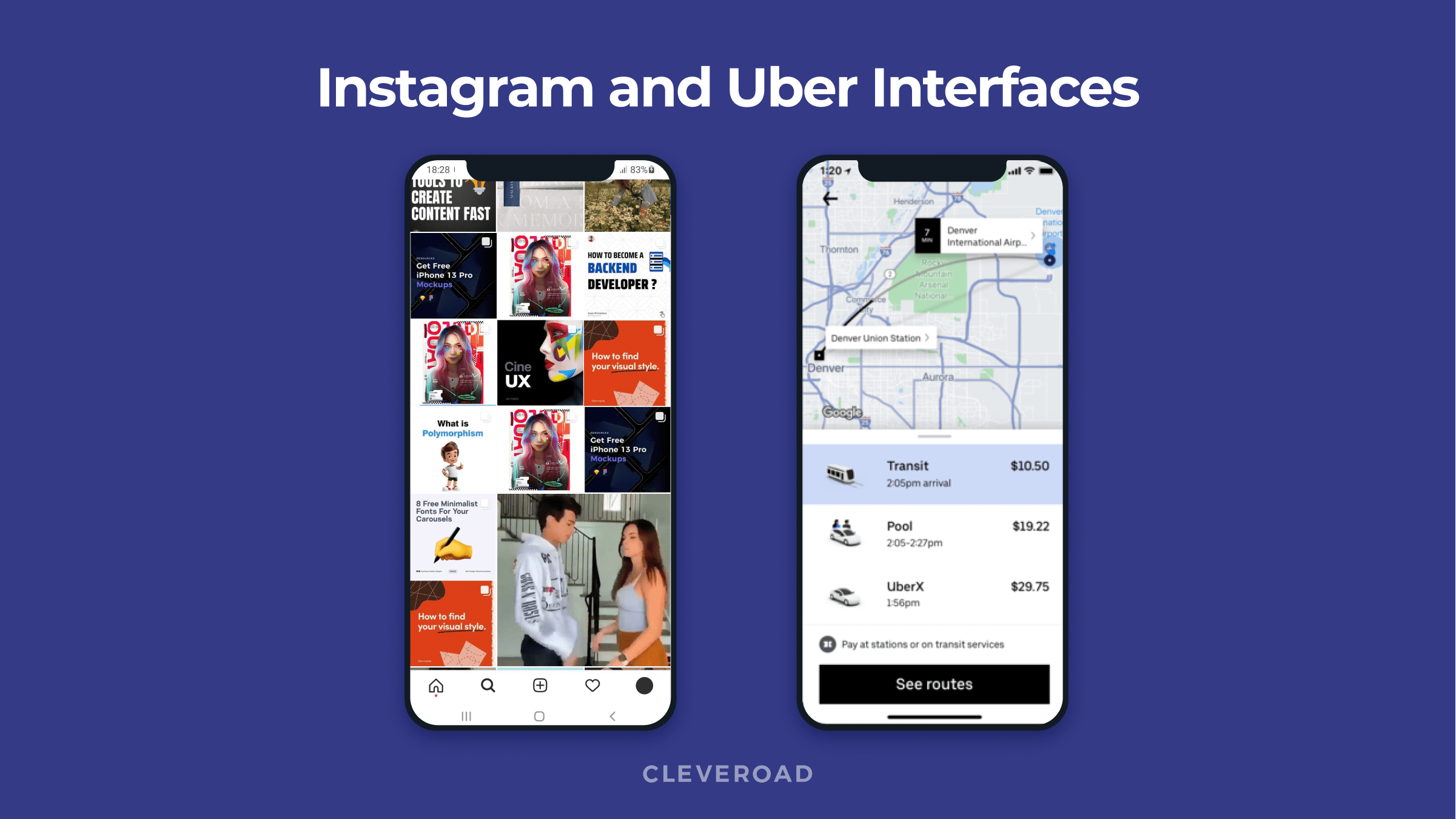 Instagram and Uber interfaces