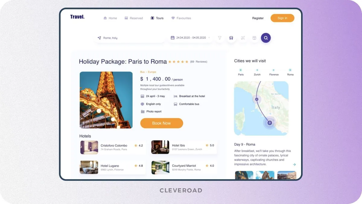 platform for booking tours Cleveroad