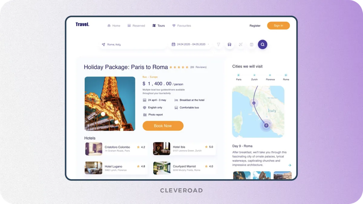 Adaptive Tour Booking Platform Design Cleveroad