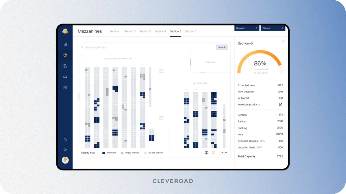 Admin panel for logistics applicaiton designed by Cleveroad