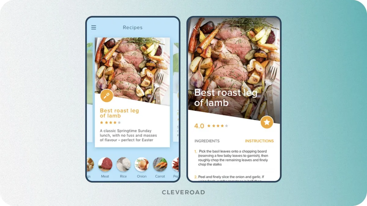 Diet and nutrition app development: recipes
