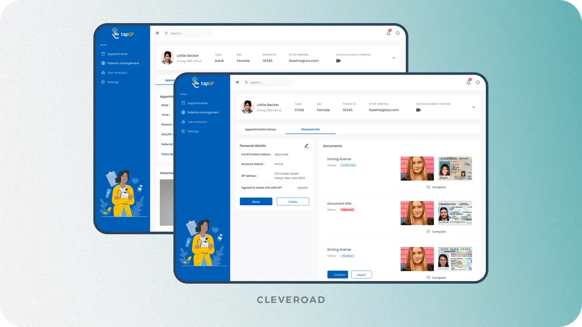 Interface example within telemedicine software development: Cleveroad