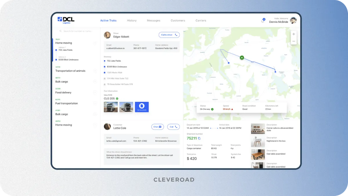 Logistics application by Cleveroad