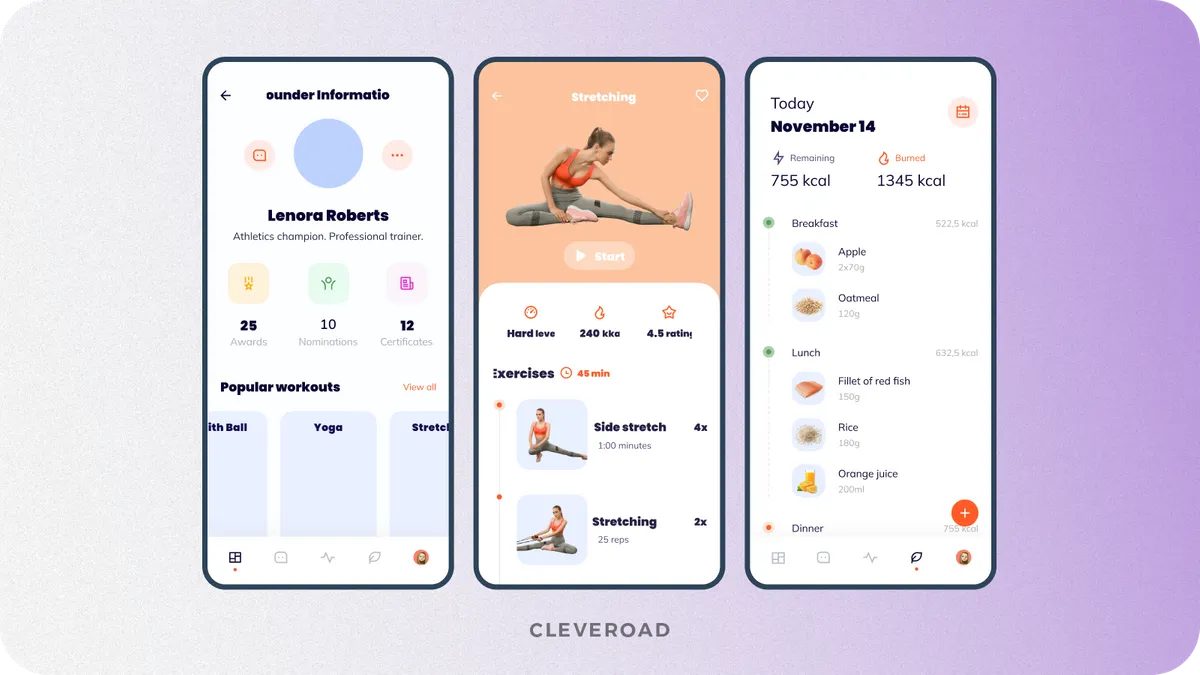 Smart coach app designed by Cleveroad